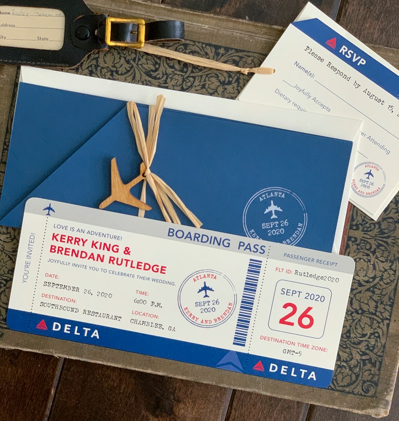 Retro Delta Airline Boarding Pass Wedding Invitation florida - Etsy