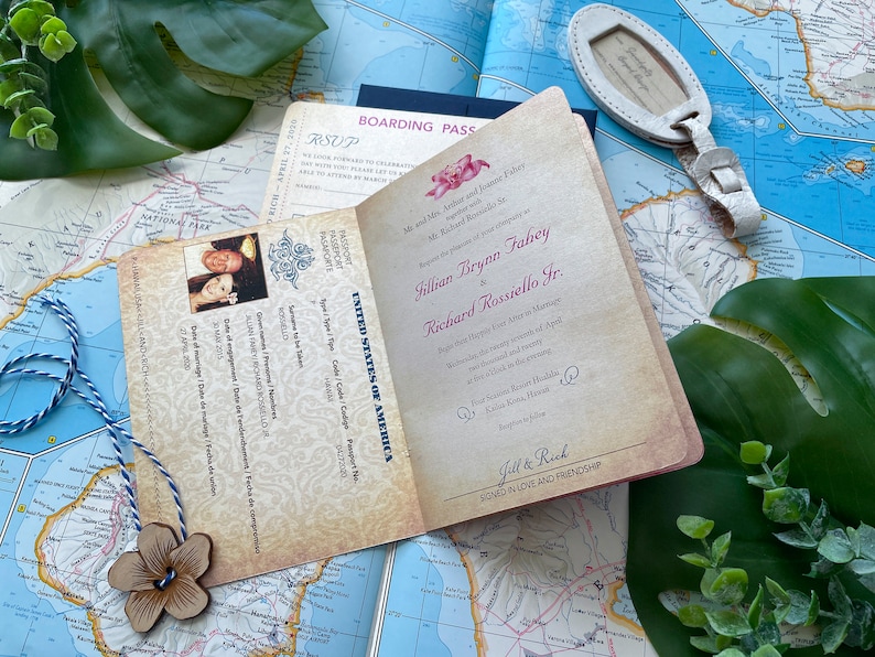 Vintage Hibiscus Passport Wedding Invitation Hawaii Design Fee image 3