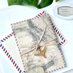 Vintage Air Mail Destination Wedding Invitation Mexico Design Fee image 2