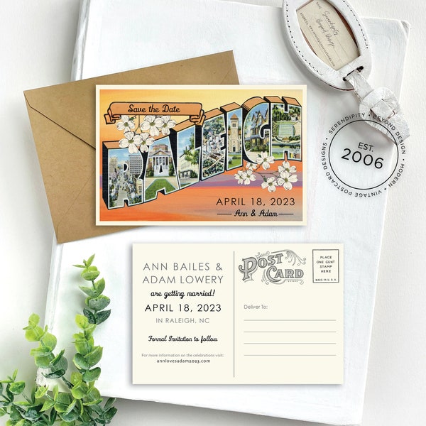 Save the Date - Raleigh - Vintage Large Letter Postcard ( North Carolina) - Design Fee