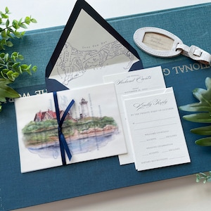 Vellum Watercolor and Letterpress Wedding Invitation (Cape Cod Lighthouse) - Design Fee