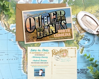 Save the Date - Outer Banks - Vintage Large Letter Postcard  (North Carolina) - Design Fee