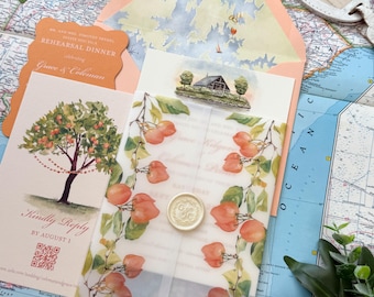Citrus Vellum Custom Watercolor Invitation (New Water Farms, Alabama) - Design Fee