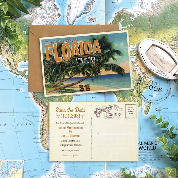 Save the Date - Florida - Vintage Travel Postcard - Design Fee