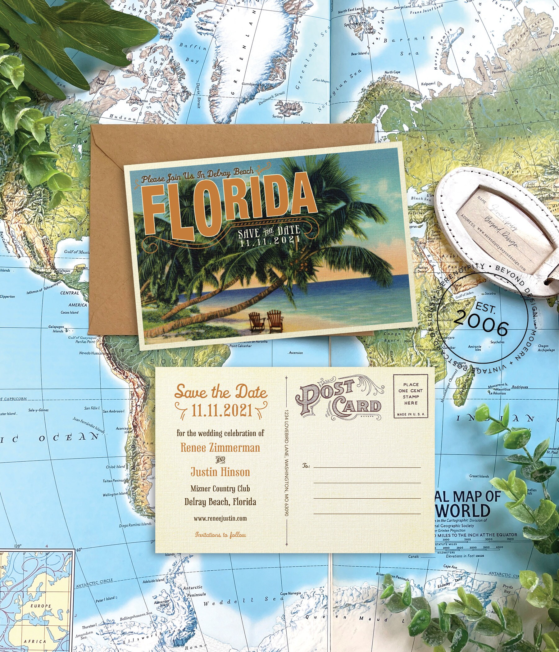 Save the Date - Florida - Vintage Travel Postcard - Design Fee - Etsy
