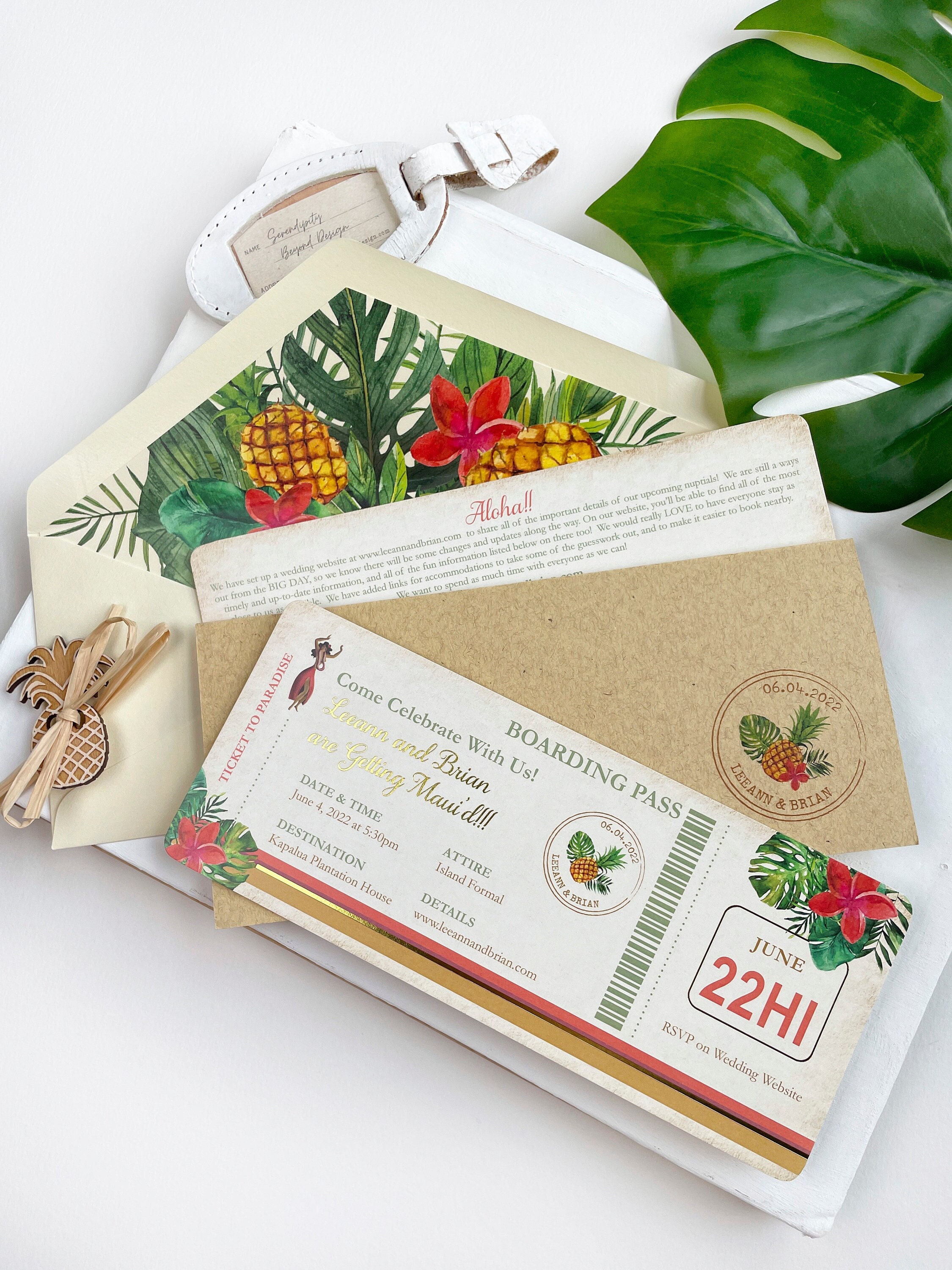Retro Tropical Boarding Pass Wedding Invitation maui Hawaii - Etsy