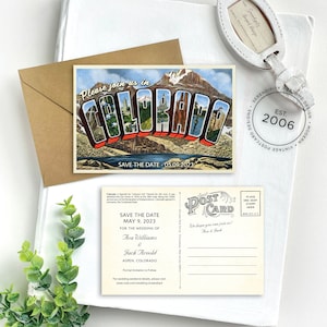 Save the Date Aspen, Colorado Vintage Large Letter Postcard Design Fee image 1