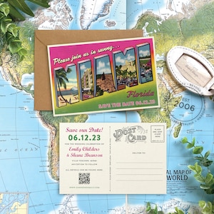 Save the Date - Miami, Florida - Vintage Large Letter Postcard - Design Fee