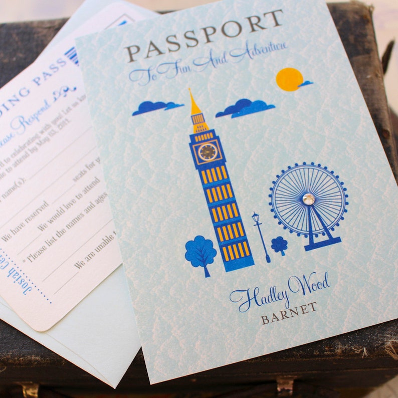 First Birthday Passport to London Birthday Invitation