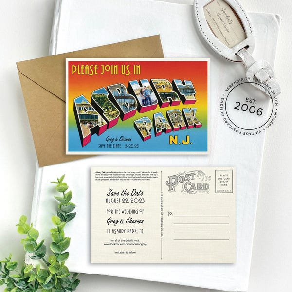 Save the Date - Asbury Park original - Vintage Large Letter Postcard - Design Fee