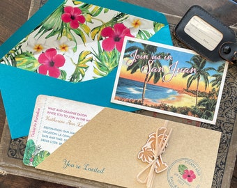 Tropical Boarding Pass Wedding Invitation (San Juan, Puerto Rico) - Design Fee