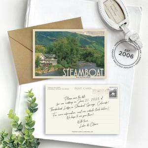 Save the Date - Steamboat, Colorado - Vintage Travel Postcard - Design Fee image 1