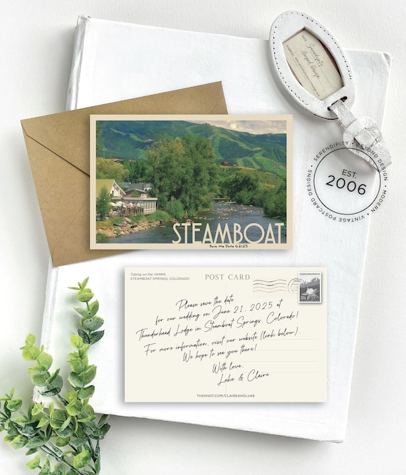 Save the Date - Steamboat, Colorado - Vintage Travel Postcard - Design Fee