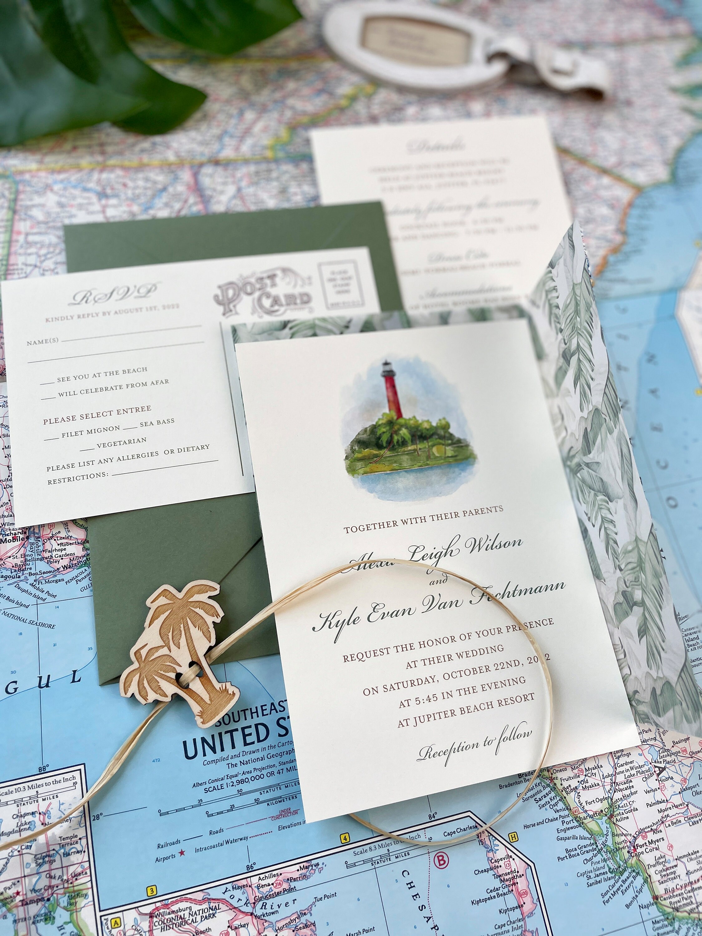 Tropical Watercolor Lighthouse Wedding Invitation (jupiter Beach ...
