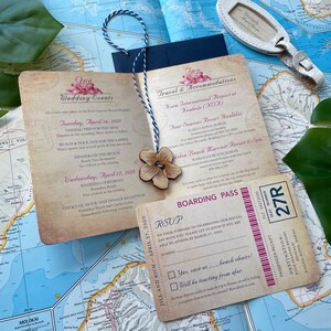 Vintage Hibiscus Passport Wedding Invitation Hawaii Design Fee image 4