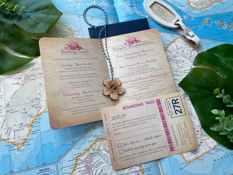Vintage Hibiscus Passport Wedding Invitation Hawaii Design Fee image 4
