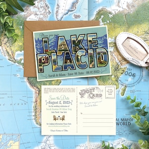 Save the Date - Lake Placid - Vintage Large Letter Postcard - Design Fee