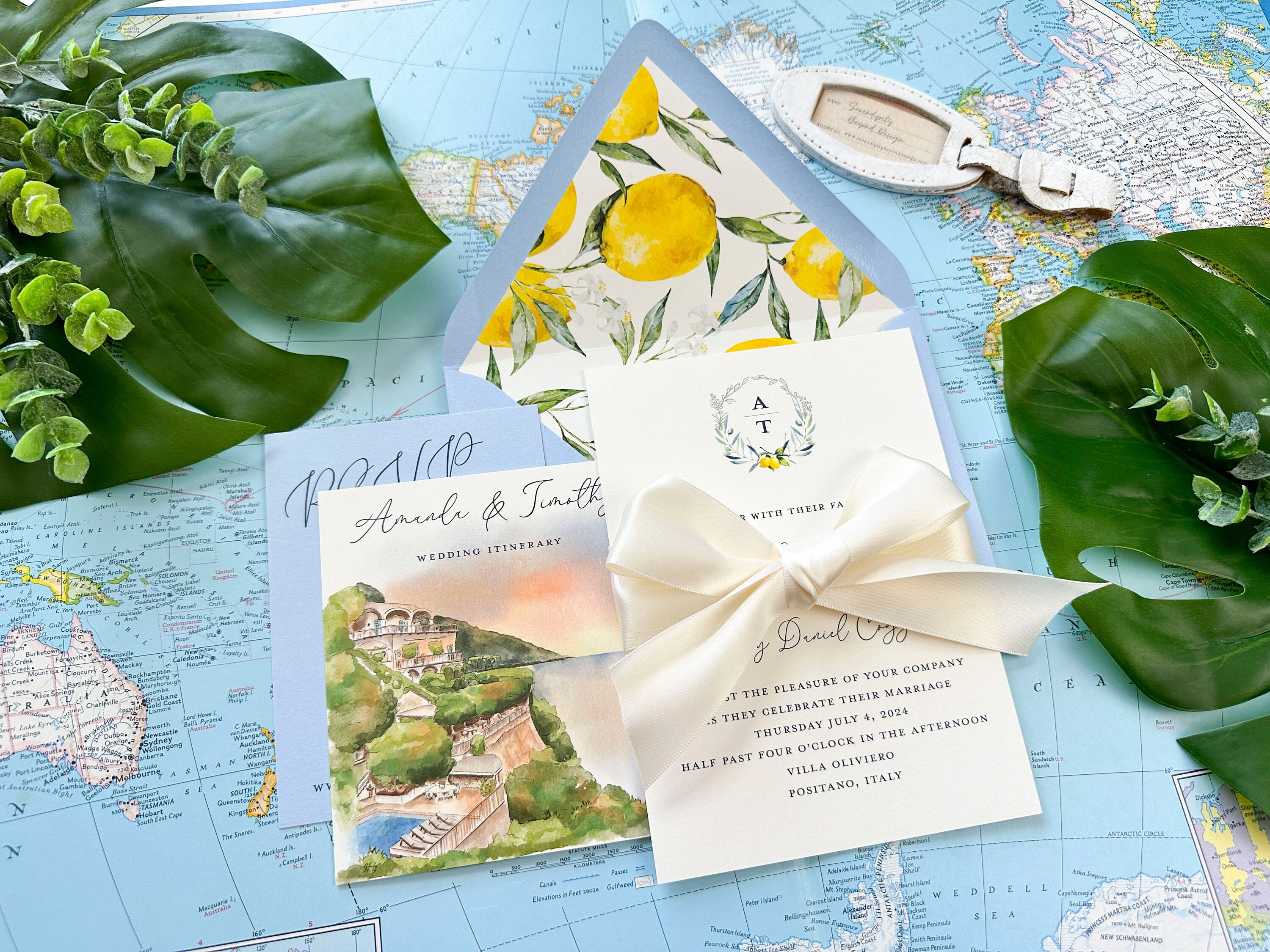 Positano Watercolor Wedding Invite (Villa Oliviero, Italy) - Design Fee