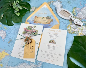 Custom Watercolor Hacienda Siesta Alegra Wedding Invitation (Puerto Rico) - Design Fee