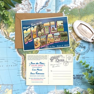 Save the Date Myrtle Beach Vintage Large Letter Postcard S Design Fee image 1
