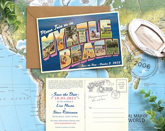 Save the Date - Myrtle Beach - Vintage Large Letter Postcard S - Design Fee