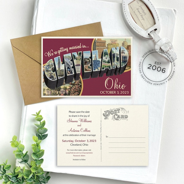 Save the Date - Cleveland, Ohio - Vintage Large Letter Postcard - Design Fee