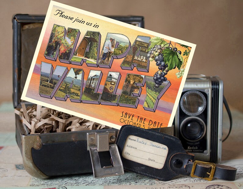 Vintage Large Letter Postcard Save the Date Napa Valley, California Design Fee