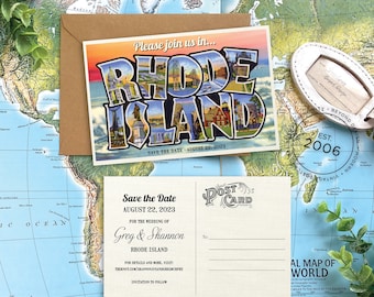 Save the Date - Rhode Island - Vintage Large Letter Postcard - Design Fee