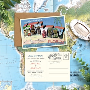 Save the Date - Key West, Florida - Vintage Large Letter Postcard - Design Fee