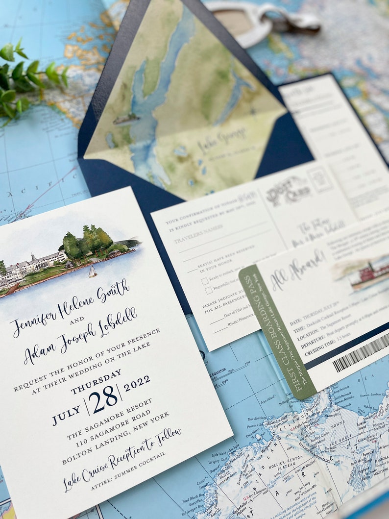 Vintage Sagamore Resort Wedding Invitation Bolton Landing, New York Design Fee image 3