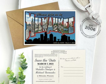 Save the Date - Milwaukee, Wisconsin - Vintage Large Letter Postcard - Design Fee