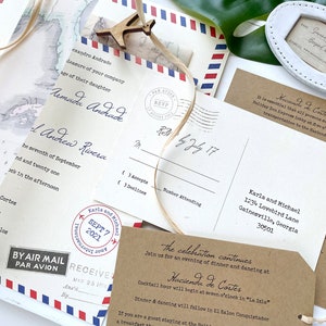 Vintage Air Mail Destination Wedding Invitation Mexico Design Fee image 5