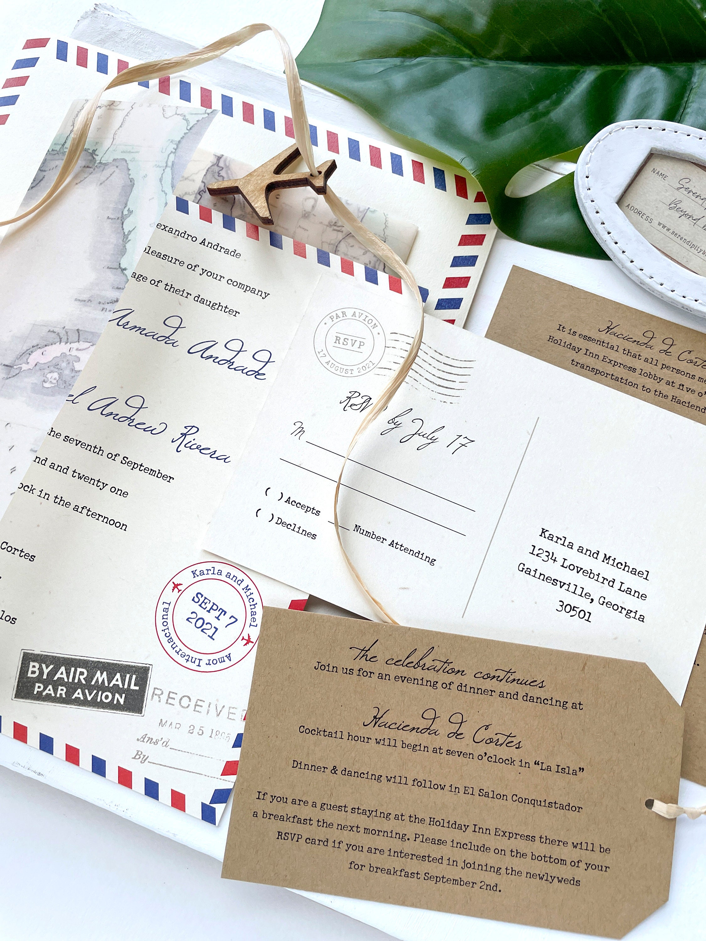 Vintage Air Mail Destination Wedding Invitation mexico - Etsy Canada