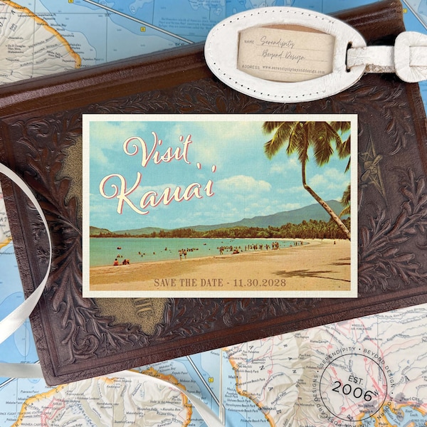 Save the Date - Kauai, Hawaii - Vintage Travel Postcard - Design Fee