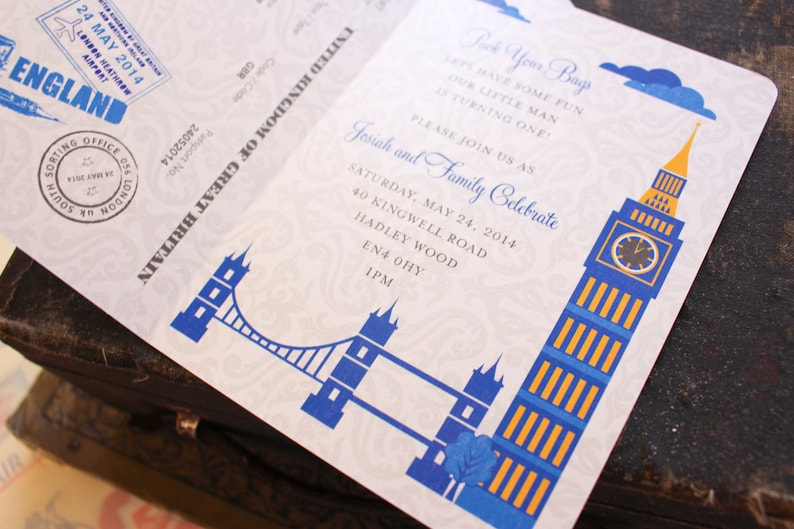 First Birthday Passport to London Birthday Invitation