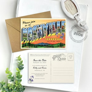 Save the Date Nashville, Tennessee Vintage Large Letter Postcard Design Fee image 1