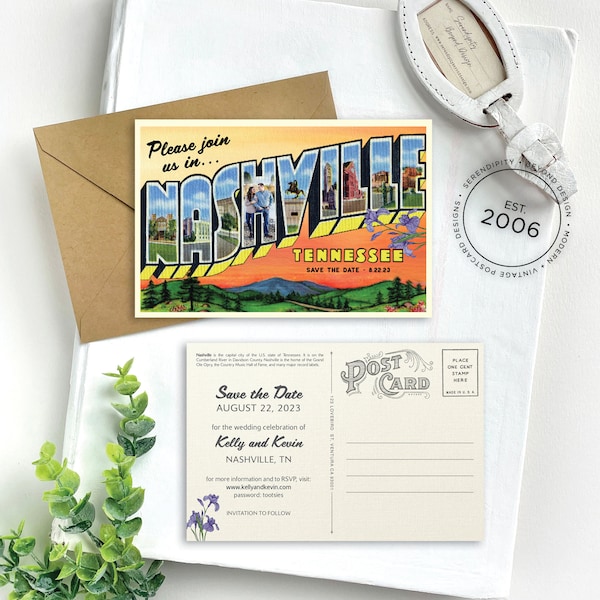 Save the Date - Nashville, Tennessee - Vintage Large Letter Postcard - Design Fee