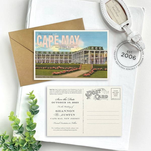 Save the Date - Congress Hall - Vintage Travel Postcard (Cape May, NJ) - Design Fee