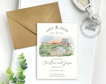 Watercolor Save the Date - Greenville Skyline  (South Carolina) - Design Fee