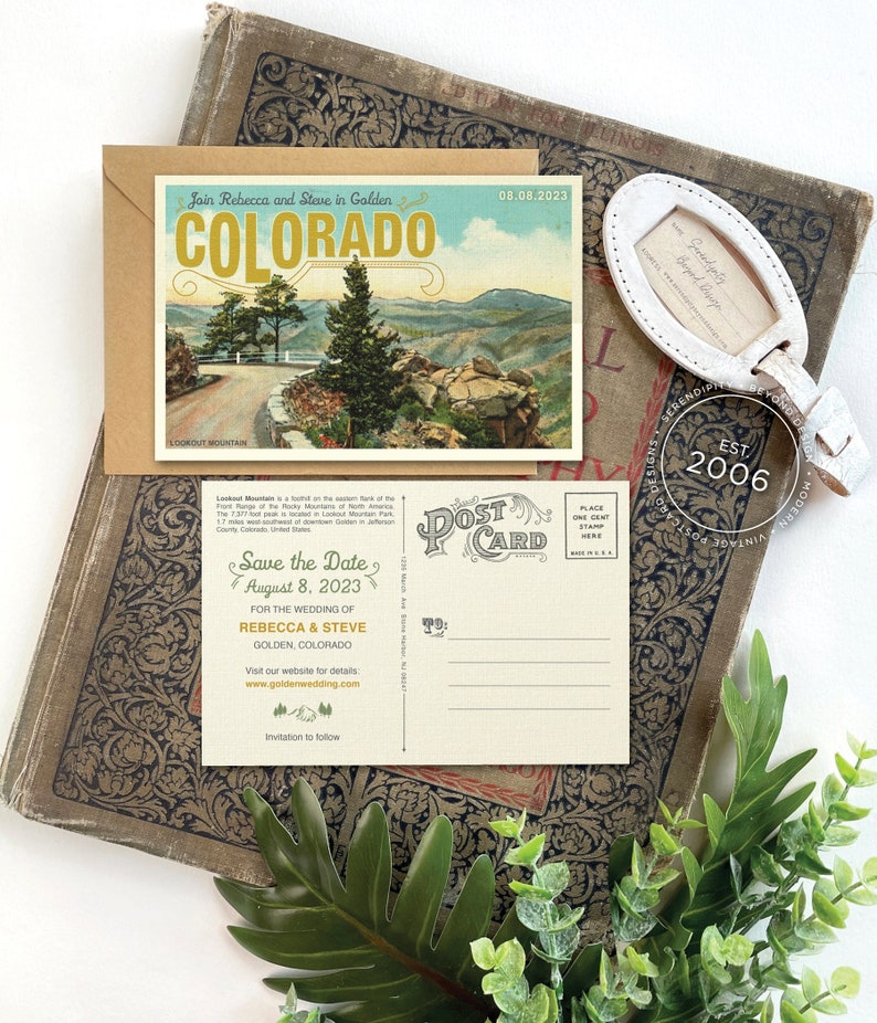 Save the Date Golden, Colorado Vintage Travel Postcard Design Fee image 1