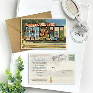 Save the Date Maui, Hawaii Vintage Travel Postcard Design Fee image 1