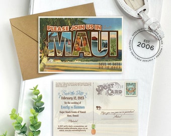 Save the Date - Maui, Hawaii - Vintage Travel Postcard - Design Fee