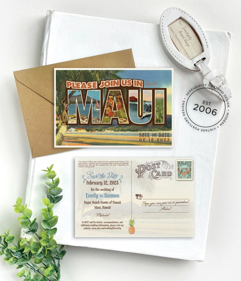 Save the Date Maui, Hawaii Vintage Travel Postcard Design Fee image 1