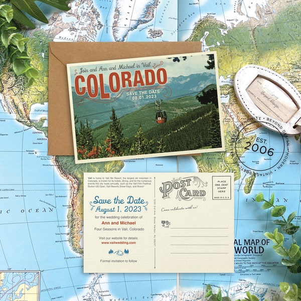 Save the Date - Vail, Colorado - Vintage Travel Postcard - Design Fee