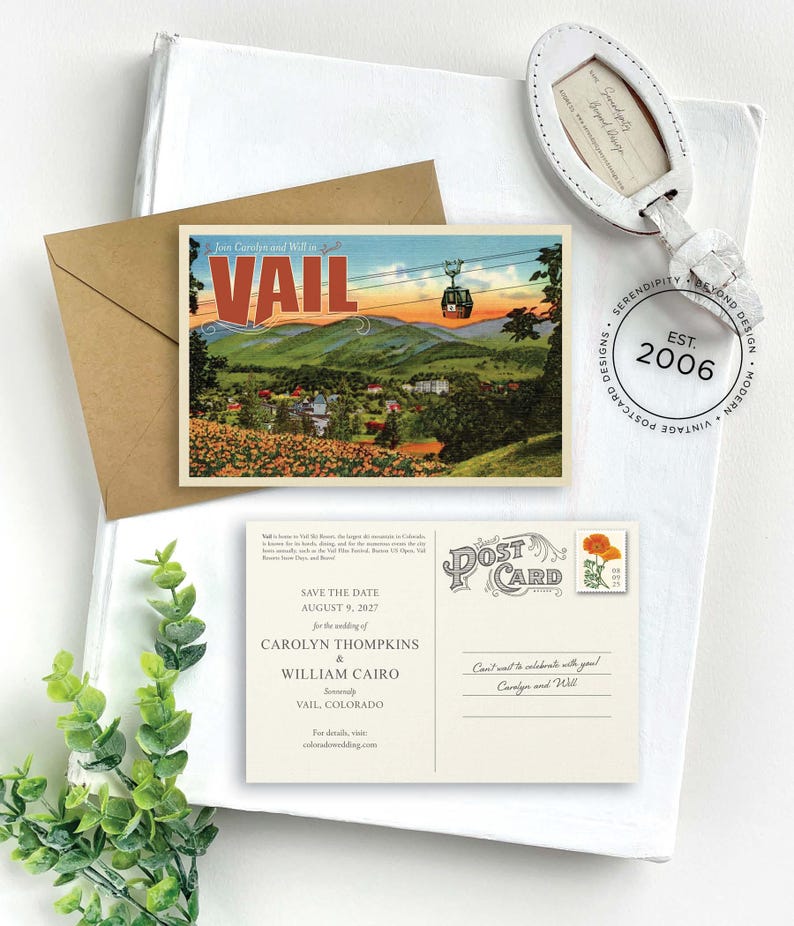 Vail Keychain Save the Date - Vail, Colorado 2 - Vintage Travel Postcard - Design Fee ...
