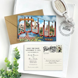 Save the Date - Austin, Texas - Vintage Large Letter Postcard  - Design Fee