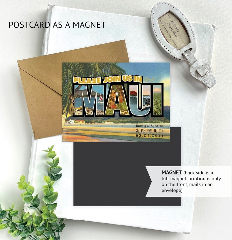 Save the Date Maui, Hawaii Vintage Travel Postcard Design Fee image 5