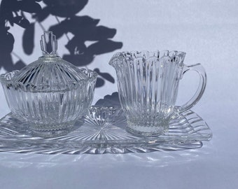 MIKASA Vintage 3 Piece 'Royal Suite' Crystal Glass Sugar and Creamer with Tray