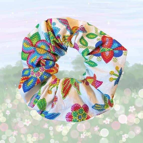 White Handmade Floral Hummingbird Scrunchie