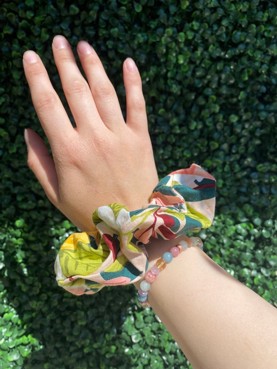 Handmade Floral Scrunchie | Pink Boho Hair Tie | Soft Fabric Hair Accessory | Trendy Gift for Women & Girls | Cute Ponytail Holder